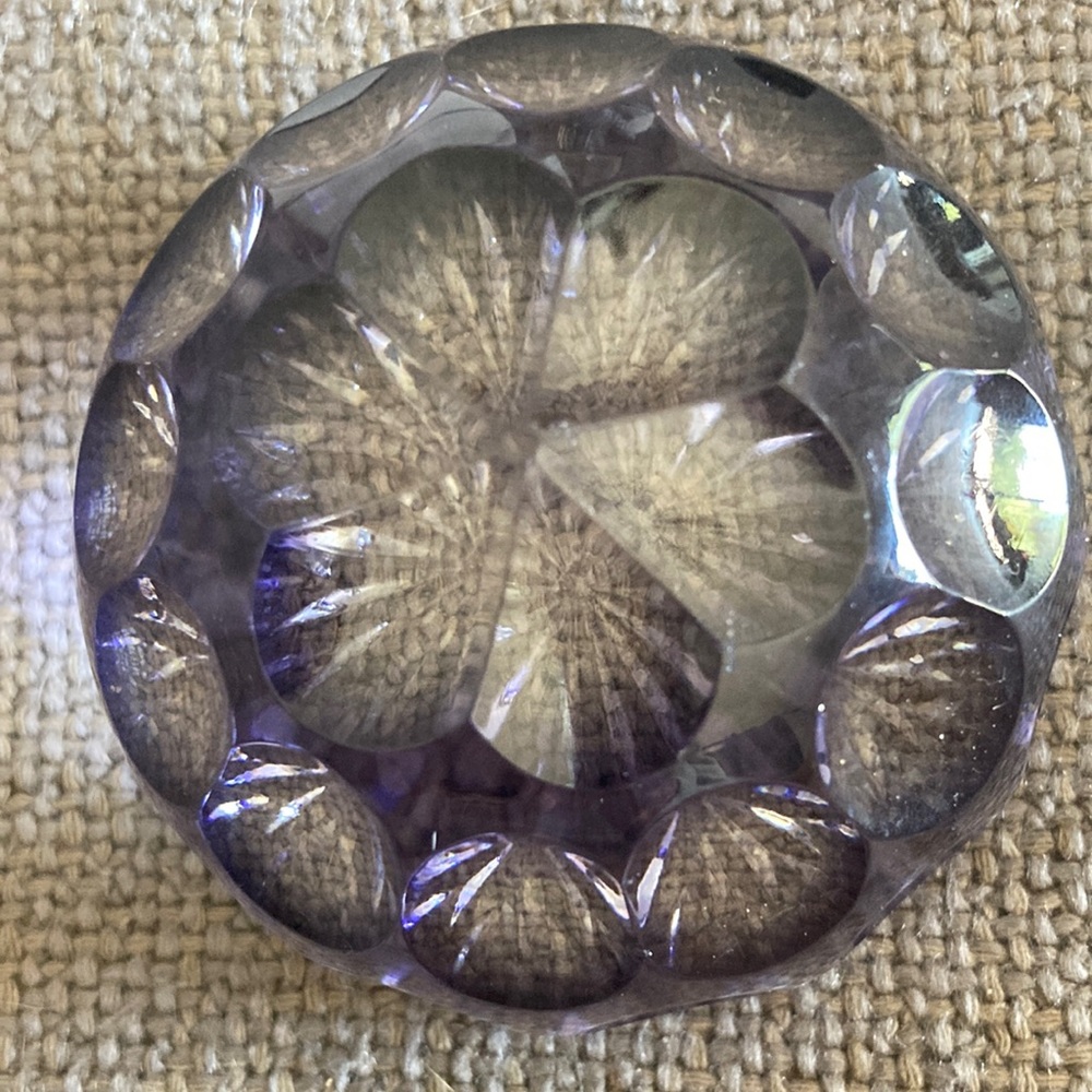 Vintage 1970s Webb Corbett. Amethyst crystal optic dome paperweight